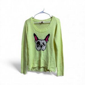 LEI Life Energy Intelligence Neon Yellow Knit Sweater Juniors XL Y2K Cute